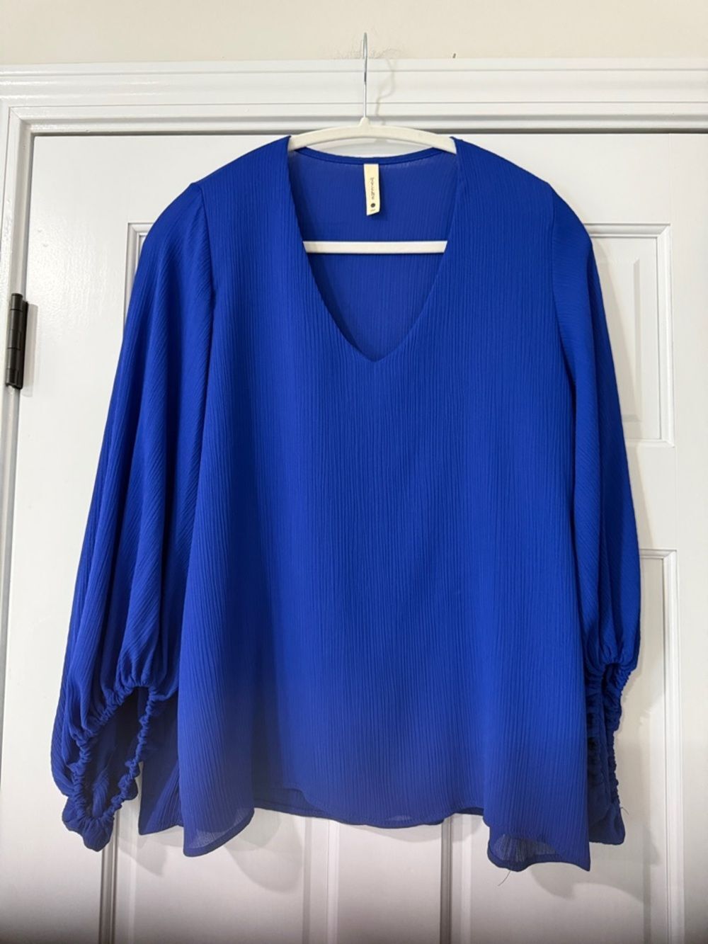 Tyche Sapphire Blue  Lined Balloon Sleeve V-Neck Blouse Size M